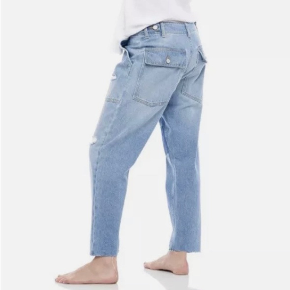 Free People SR vs Sandrine Rose indigo distressed cargo jeans with patch… - Picture 3 of 14